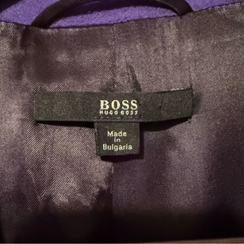 Hugo Boss Purple Belted Wool Blend Coat - Tailored Luxury Outerwear - Picture 6 of 6